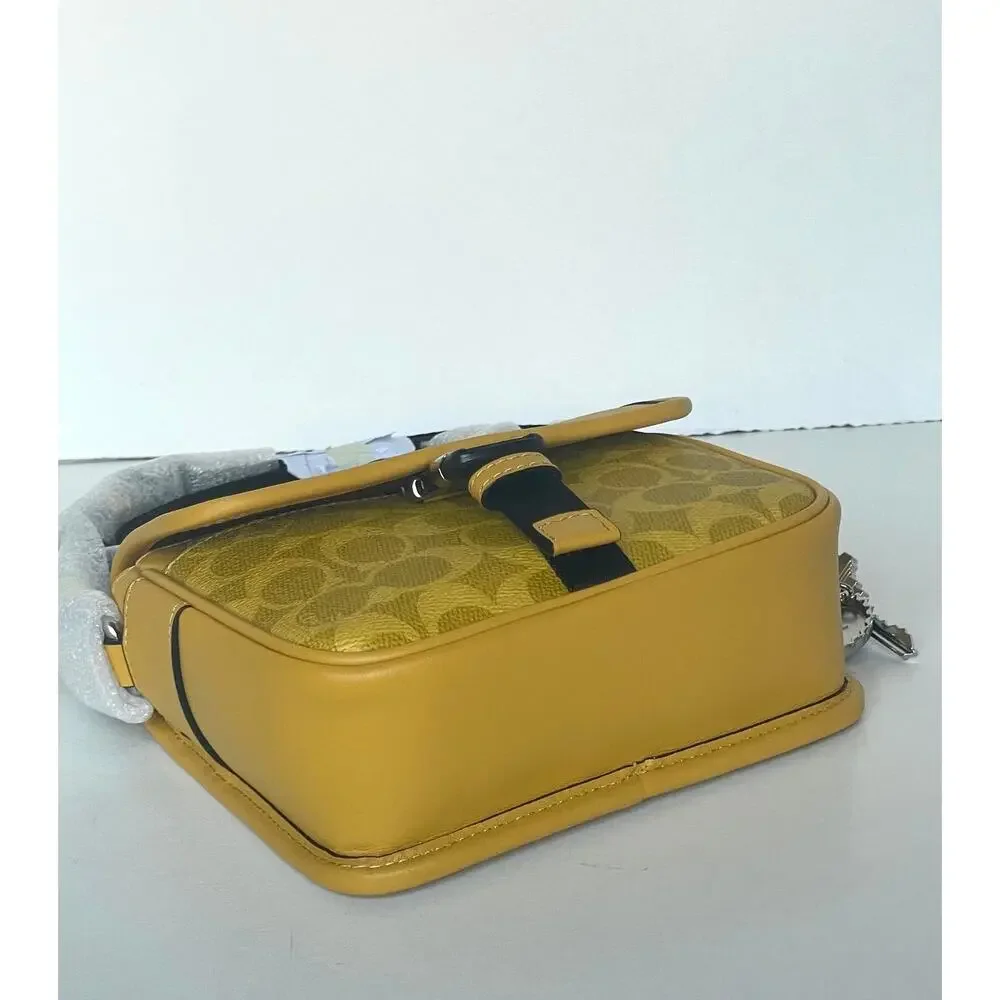 Coach Racer Crossbody Bag Canary Yellow Signature Canvas Charms CEB25
